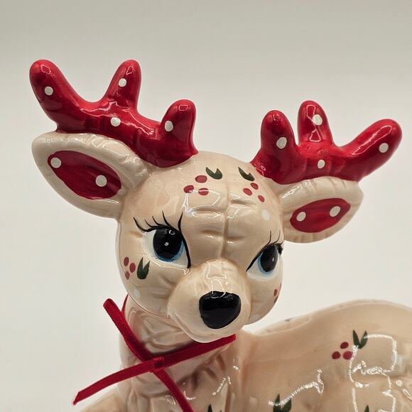 VTG Kimple Ceramic Mold Set/2 Christmas Reindeer with Berry Accents and Red Bows - Picture 6 of 8